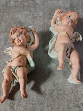 Pair of Vintage Eleanore Cherub Wall Plaques in Soft Pastel